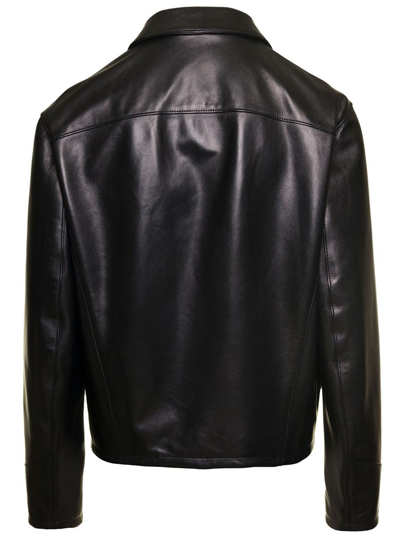 Shop Versace Blouson Leather Solid Leather + Embrodiery Inside In Black