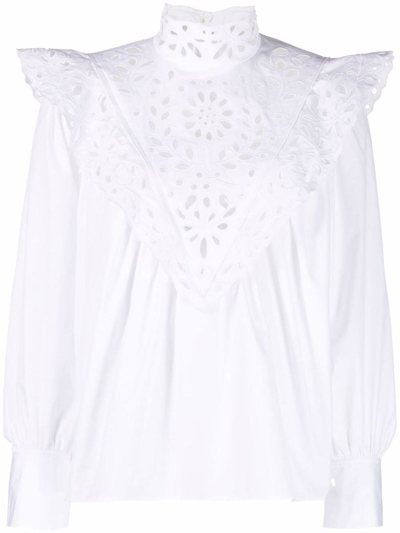 Chloé High-neck Broderie Anglaise Blouse In White