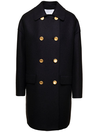 Shop Harris Wharf London Double Breasted Coat In Black