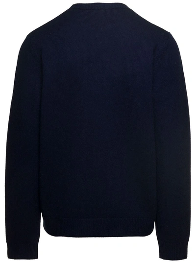 Shop Apc 'edward' Blue Crewneck Sweater With Embroidered Logo In Wool Man