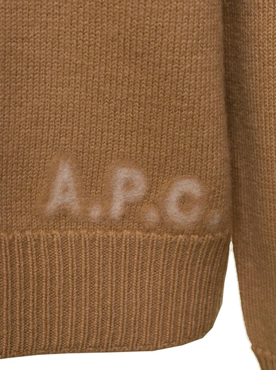 Shop Apc 'edward' Beige Crewneck Sweater With Embroidered Logo In Wool Man