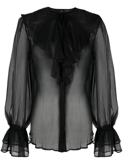 Shop Etro Semi-sheer Silk Blouse In Black