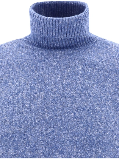 Shop Brunello Cucinelli Mélange Turtleneck Sweater In Blue