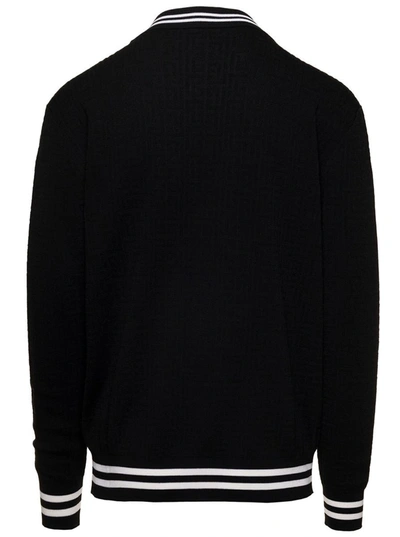 Shop Balmain Black Cardigan With Striped Trim And Branded Buttons In Wool Blend Man