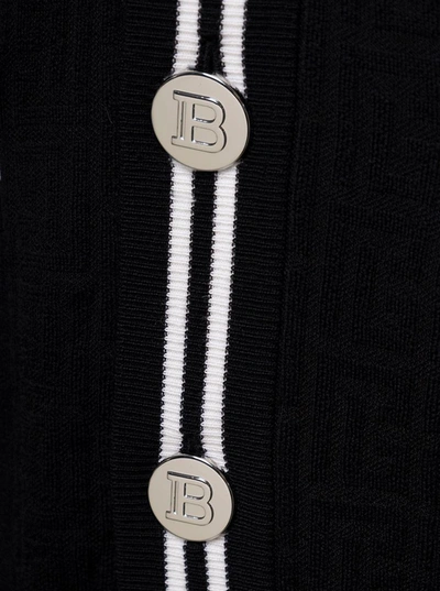 Shop Balmain Black Cardigan With Striped Trim And Branded Buttons In Wool Blend Man