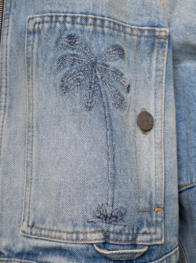 Shop Palm Angels Paris Lw Cropped Denim Jacket In Blu