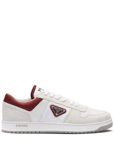 Shop Prada Downtown Re-nylon Low-top Sneakers In Bianco+granato