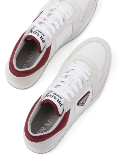 Shop Prada Downtown Re-nylon Low-top Sneakers In Bianco+granato