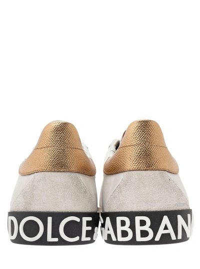 Shop Dolce & Gabbana 'portofino' White Low Top Sneakers With Logo Patch And Used Effect In Leather Man