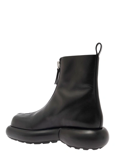 Shop Jil Sander Strong Form Semi-shiny Calf Leather Trunk Ankle Boot In Black