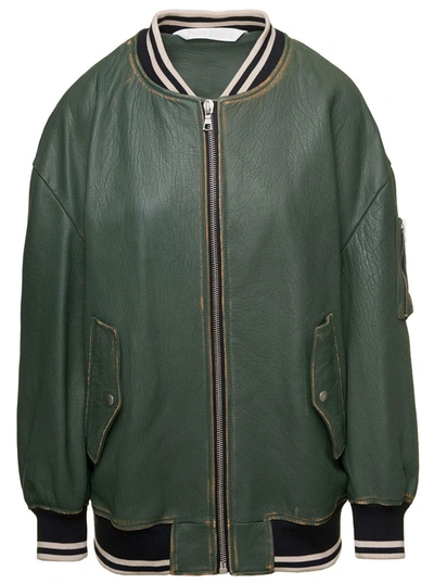 Shop Palm Angels Sunset Leather Bomber In Green