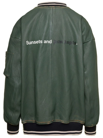 Shop Palm Angels Sunset Leather Bomber In Green