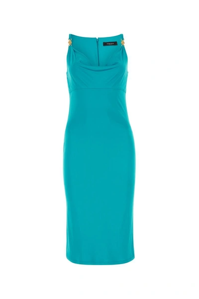 Shop Versace Dress In Turquoise