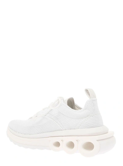 Shop Ferragamo 'nima' White Low Top Sneakers With Gancini Detail In Mixed Materials Woman