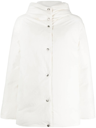 Shop Jil Sander White Hooded Puffer Jacket