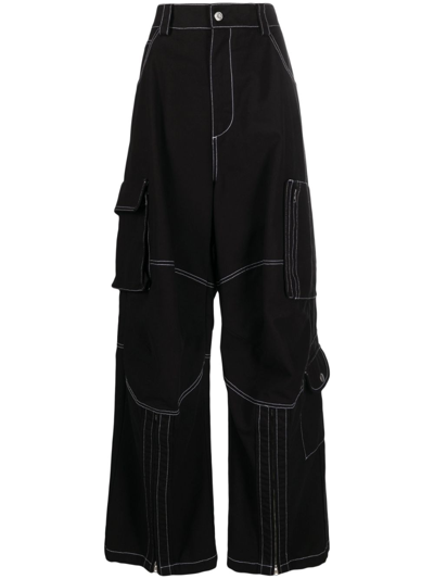 Shop We11 Done Black Contrast-stitch Cotton Trousers