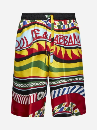 Shop Dolce & Gabbana Carretto Print Silk Shorts In Multicolor