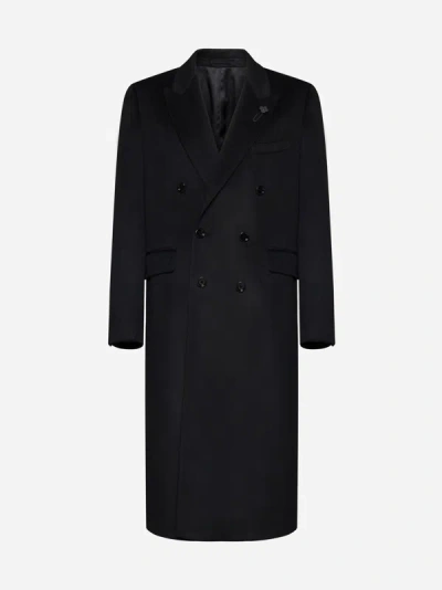 Shop Lardini Double-breasted Wool Coat In Black