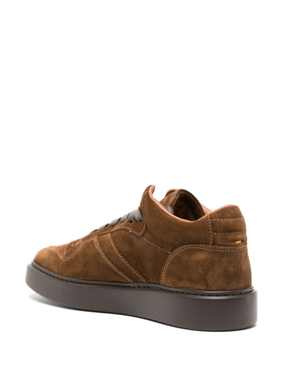 Shop Doucal's Logo-debossed Suede Sneakers In Brown