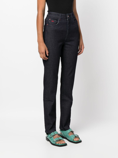 Shop Kiton Logo-embroidered Straight-leg Jeans In Blue