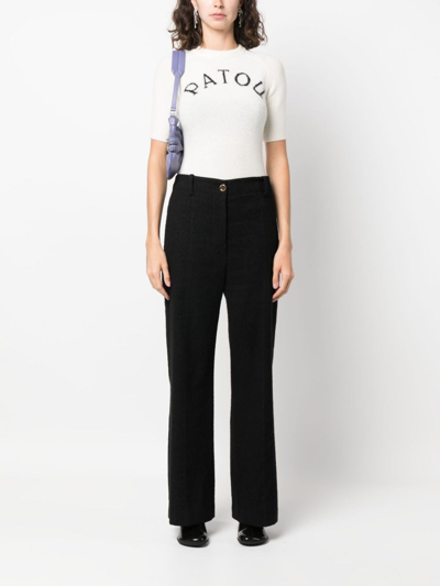 Patou Cotton High Waist Wide Leg Trousers In Black