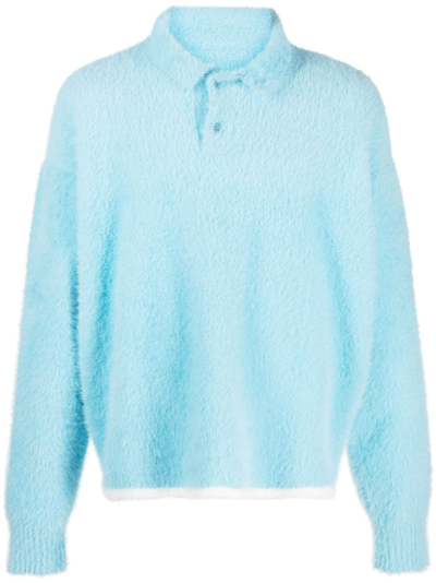 Shop Jacquemus Le Polo Neve Knitted Polo Jumper In Blue