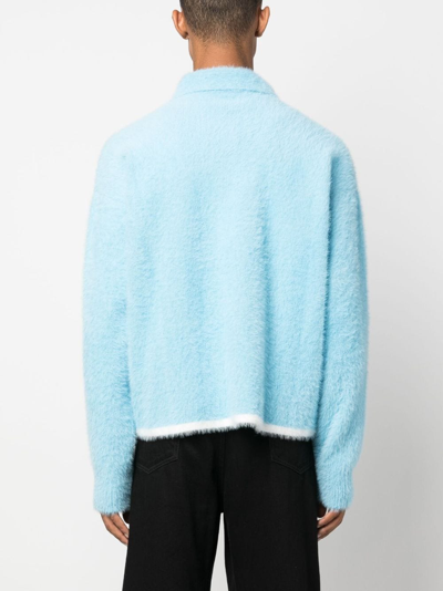 Shop Jacquemus Le Polo Neve Knitted Polo Jumper In Blue