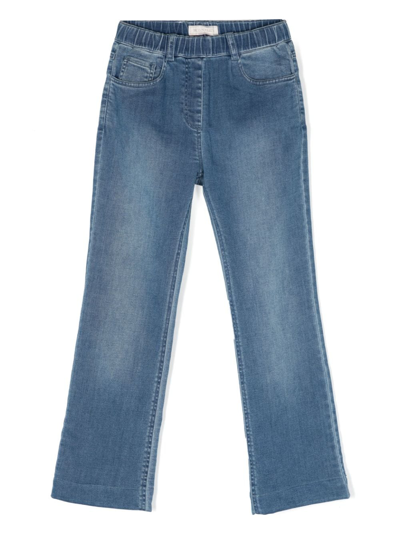 Shop Monnalisa Logo-patch Straight-leg Jeans In Blue