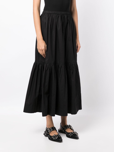 Shop Ganni Poplin Pleated A-line Skirt In Black