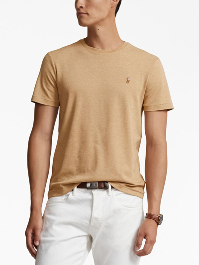 Shop Polo Ralph Lauren Polo Pony-embroidered Cotton T-shirt In Brown