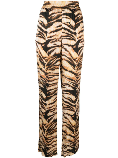 Shop Roberto Cavalli High-waisted Tiger-print Trousers In Neutrals