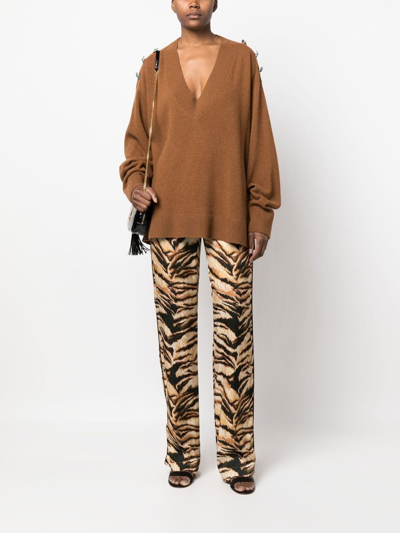 Roberto Cavalli High-waisted Tiger-print Trousers In Neutrals