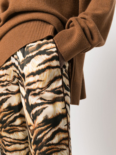 Roberto Cavalli High-waisted Tiger-print Trousers In Neutrals