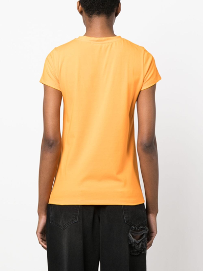 Shop Roberto Cavalli Embroidered-logo Crew-neck T-shirt In Orange