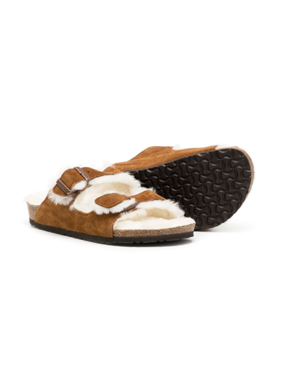 Shop Birkenstock Arizona Suede Shearling Sandals In Brown