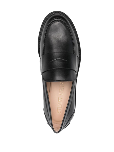 Shop Stuart Weitzman Parker Lift Leather Loafers In Black