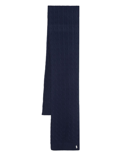 Shop Polo Ralph Lauren Polo Pony Knitted Cotton Scarf In Blue