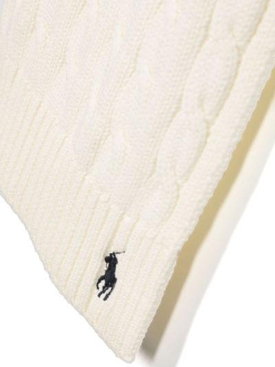 Shop Polo Ralph Lauren Polo Pony Knitted Cotton Scarf In Neutrals