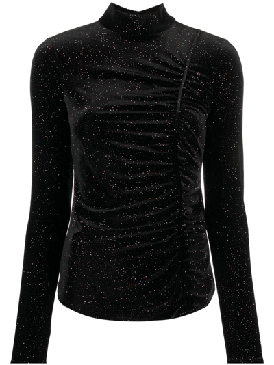 Shop Patrizia Pepe Glitter-detail Cut-out Velvet T-shirt In Black