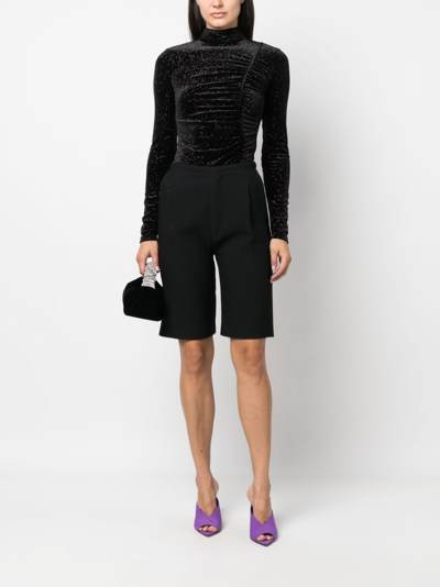 Patrizia Pepe Glitter-detail Cut-out Velvet T-shirt In Black