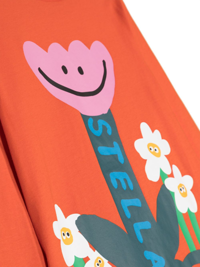 Shop Stella Mccartney Smiley Tulip Floral-print Cotton T-shirt In Orange