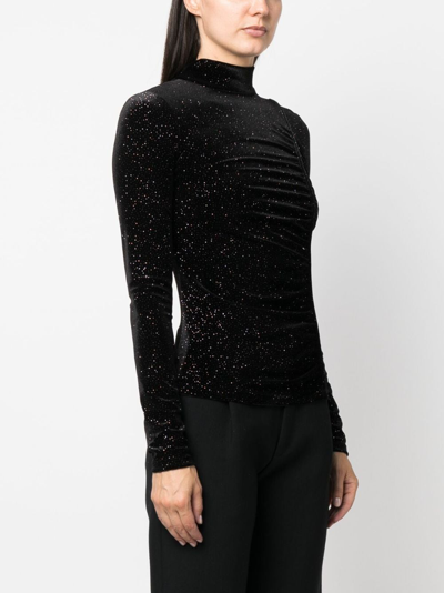 Patrizia Pepe Glitter-detail Cut-out Velvet T-shirt In Black