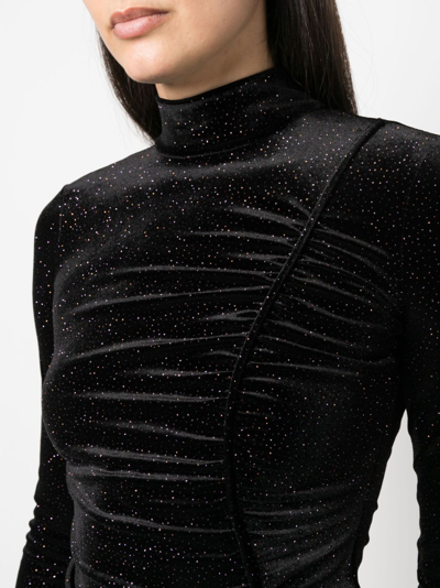 Shop Patrizia Pepe Glitter-detail Cut-out Velvet T-shirt In Black