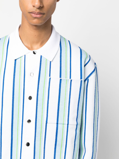 Shop Jacquemus La Chemise Maille Striped Polo Shirt In White