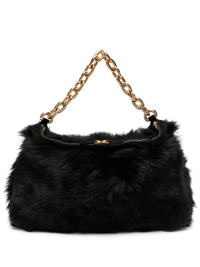 Shop Khaite Clara Shearling Shoulder Bag In Black