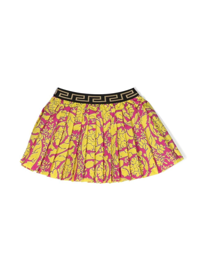 Shop Versace Barocco-print Pleated Skirt In Yellow