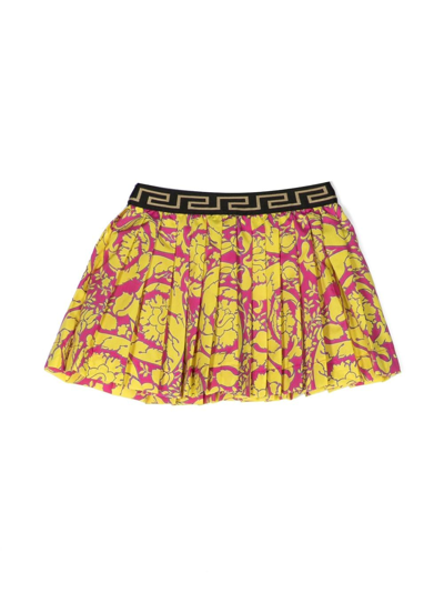 Versace Barocco-print Pleated Skirt In Yellow