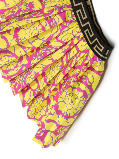 Shop Versace Barocco-print Pleated Skirt In Yellow