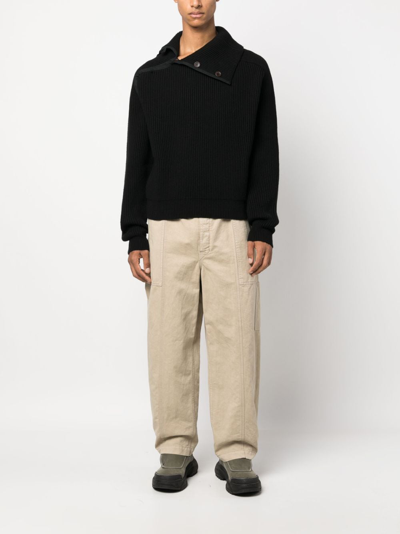 Shop Jacquemus Asymmetric Ribbed-knit Jumper In Black