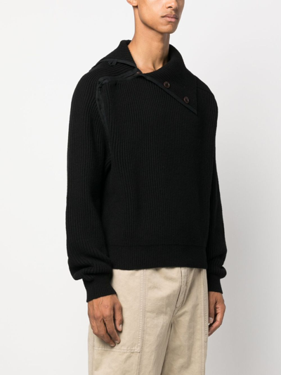 Shop Jacquemus Asymmetric Ribbed-knit Jumper In Black